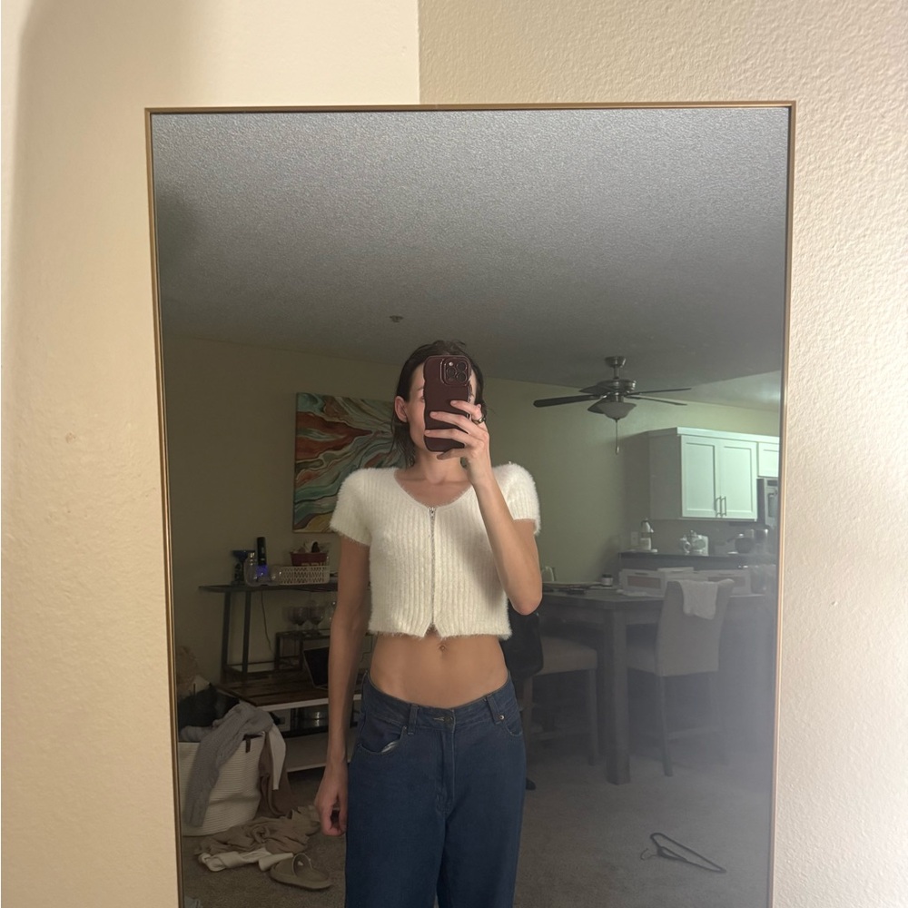 2Bella White Zipper Sweater Top